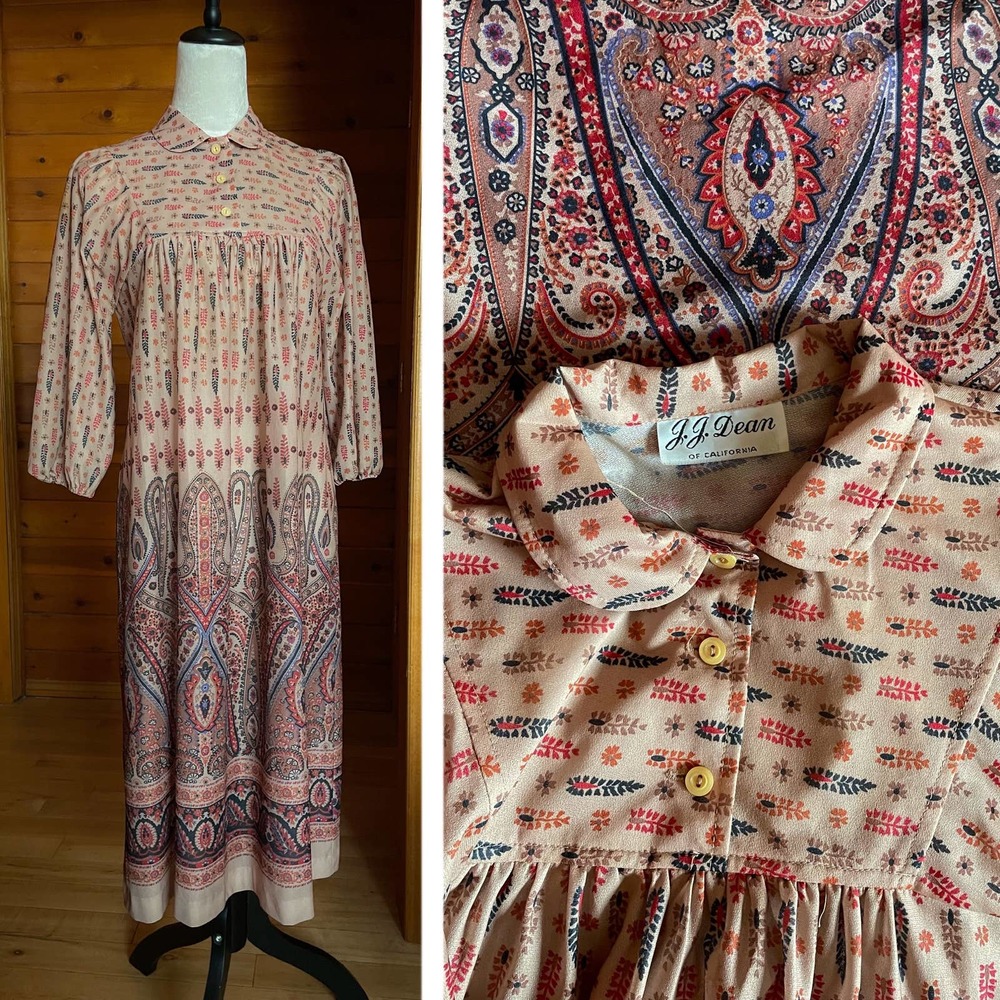 Vintage 60s 70s Boho Hippie Empire Waist Dress